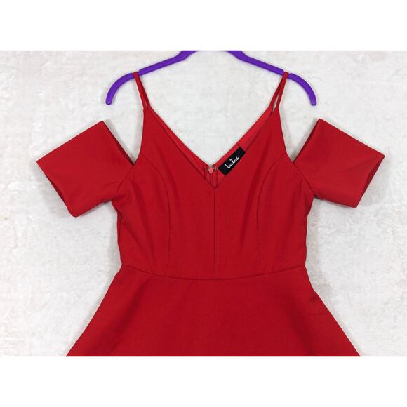 Lulu's Cold Shoulder Red Skater Dress Size Medium - Picture 2 of 14